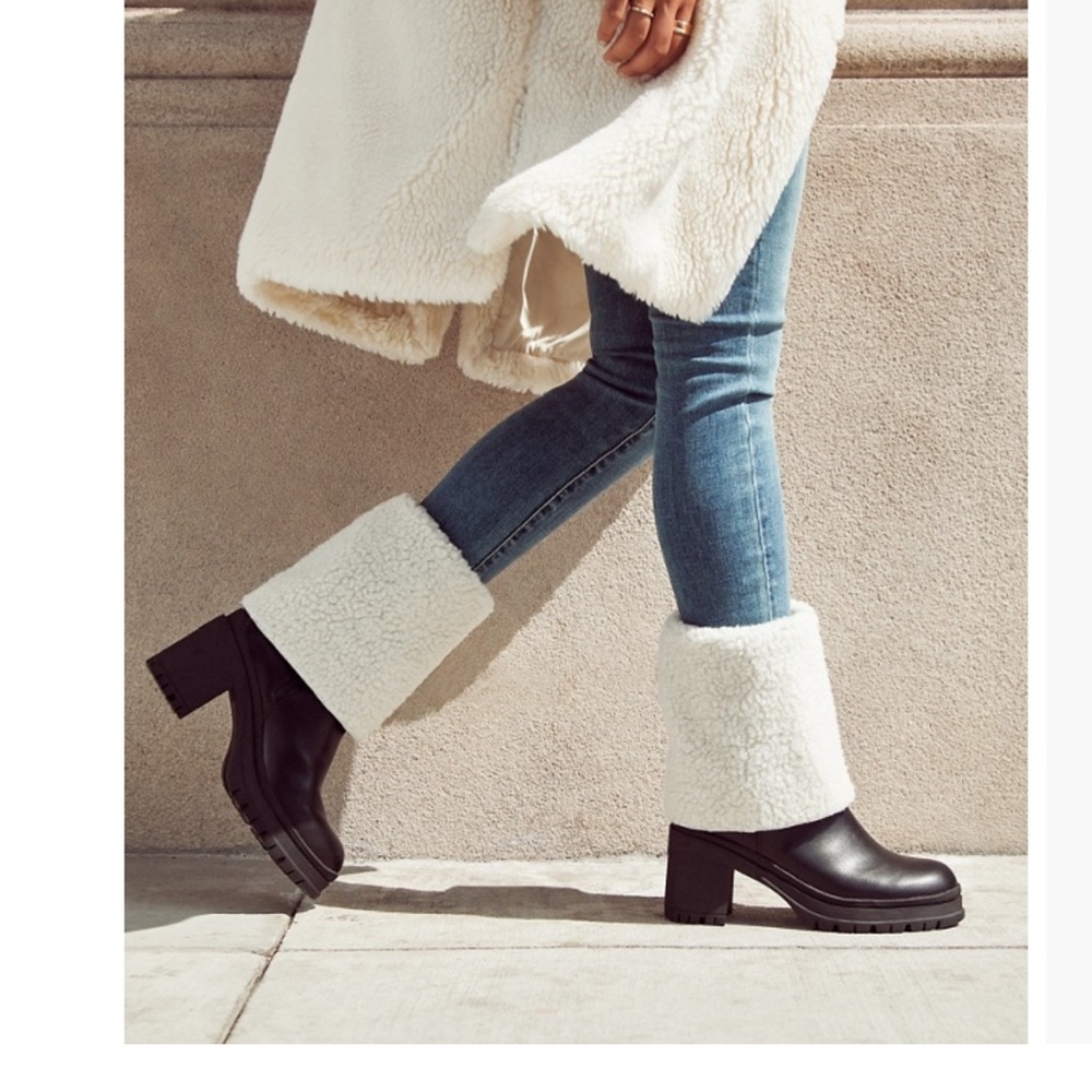Black heel boots sherpa leather Leighton Fold Over Sherpa Boot